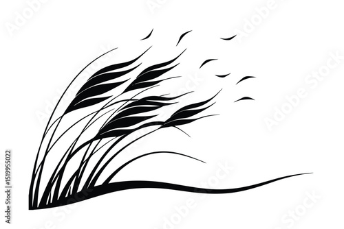 Gentle wind through tall grasses shaping a calm horizon view vector art illustration