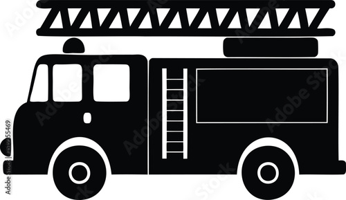 Silhouette vector of a fire truck with an extended ladder, side view, perfect for emergency service design, firefighting visuals, or public safety and rescue-related themes