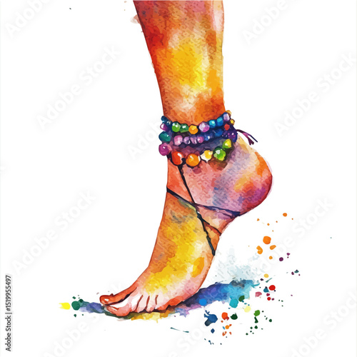 Anklet, watercolor illustration vector, high quality, isolated on a white background.