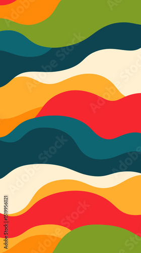 Colorful wavy lines wallpaper background, retro and fun design.