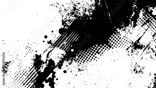 Wallpaper Mural Halftone dots modern grunge texture black grunge brush stroke white background. Black Ink splatter brush stroke on white halftone dots abstract background	 Torontodigital.ca
