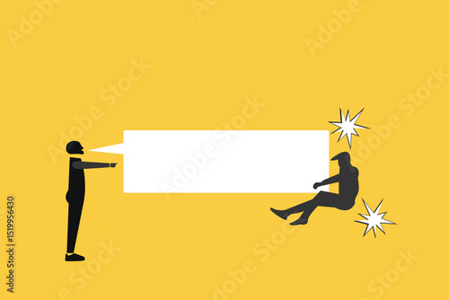 Angry man boss show power shout at scared subordinate. Psychological pressure. Vector illustration