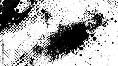 Wallpaper Mural Halftone dots modern grunge texture black grunge brush stroke white background. Black Ink splatter brush stroke on white halftone dots abstract background	 Torontodigital.ca