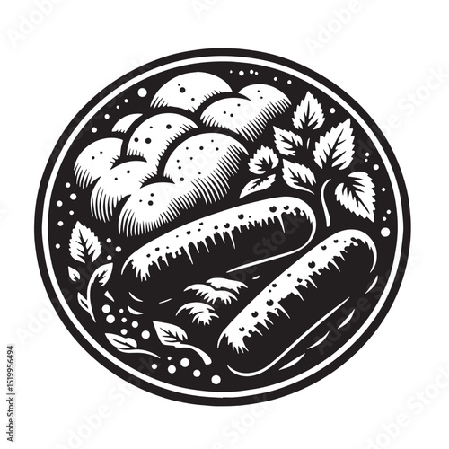 Black Bangers and Mash Silhouette Vector, High Quality Illustration on White Background