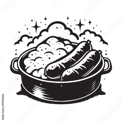 Black Bangers and Mash Silhouette Vector, High Quality Illustration on White Background