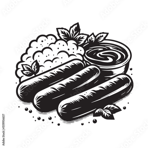 Black Bangers and Mash Silhouette Vector, High Quality Illustration on White Background
