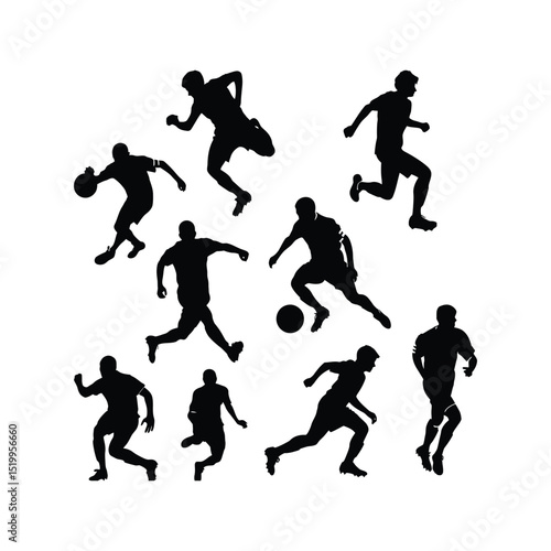 Football Silhouettes set Clipart on a white Background