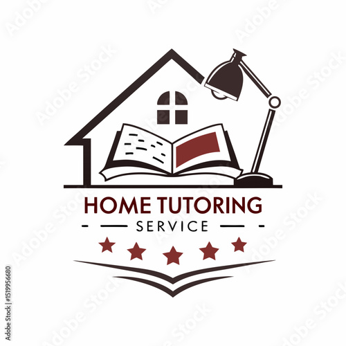 Home Tutoring Service Logo with Book Lamp House and Stars