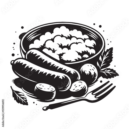 Black Bangers and Mash Silhouette Vector, High Quality Illustration on White Background