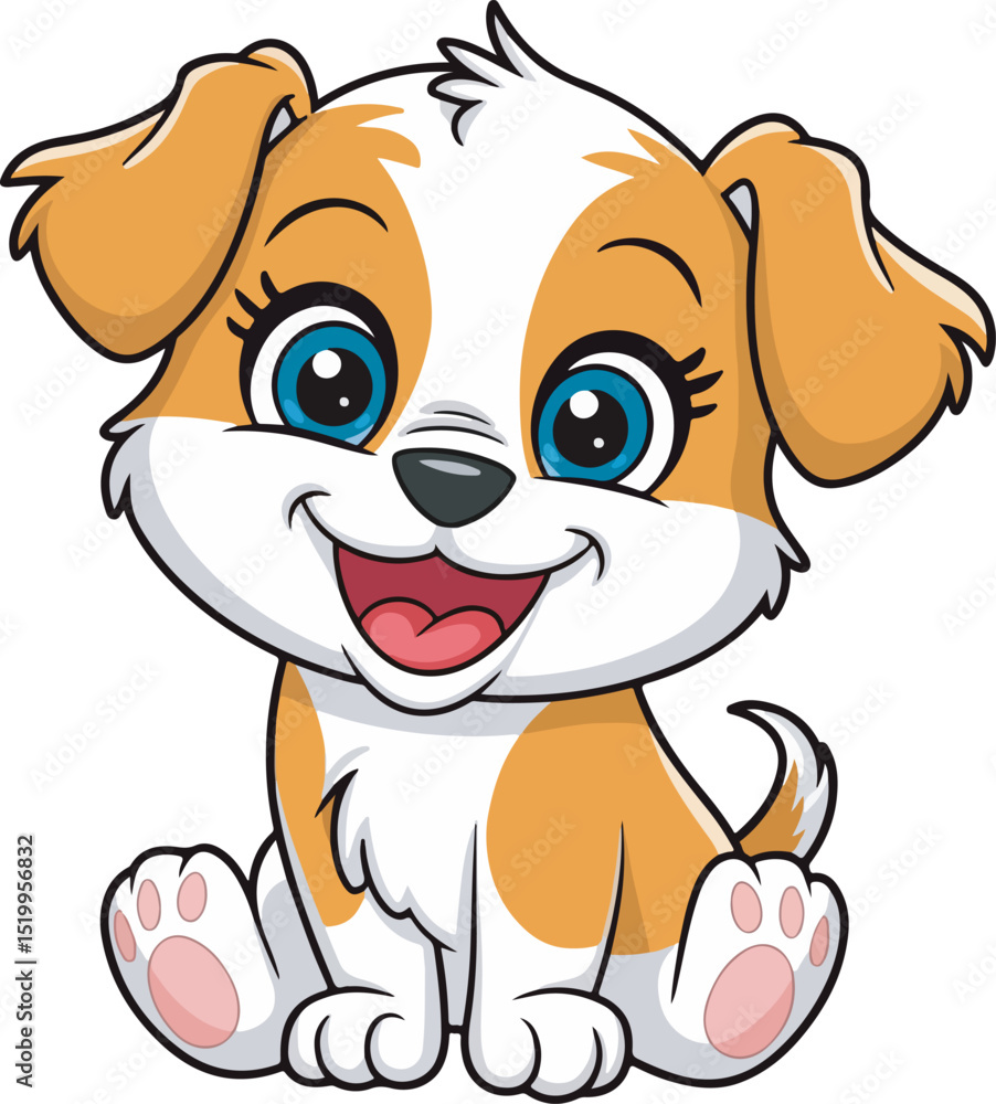Fototapeta premium ute Cartoon Puppy Sitting and Smiling – Kids Animal Illustration