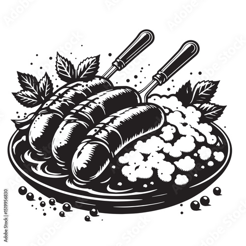 Black Bangers and Mash Silhouette Vector, High Quality Illustration on White Background