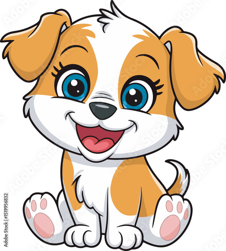 ute Cartoon Puppy Sitting and Smiling – Kids Animal Illustration