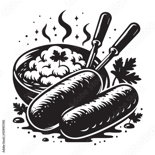 Black Bangers and Mash Silhouette Vector, High Quality Illustration on White Background