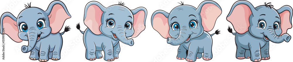 Fototapeta premium Set Cute Baby Elephant Cartoon Illustration for Kids