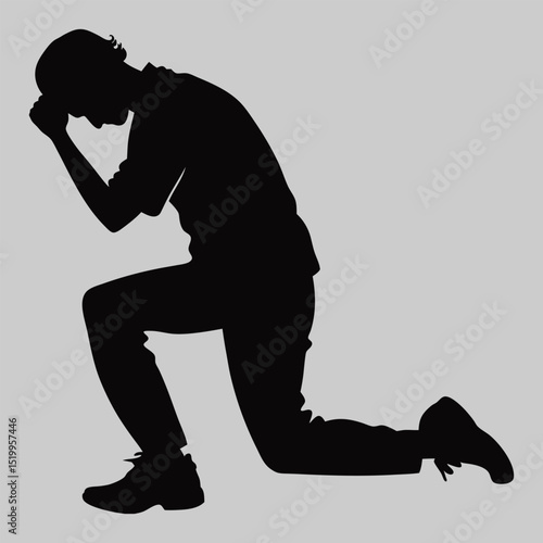 a person kneeling with head bowed silhouette vector  design art and illustration