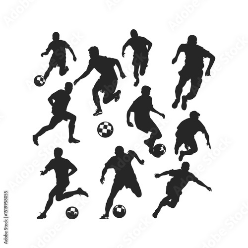 Football Silhouettes set Clipart on a white Background
