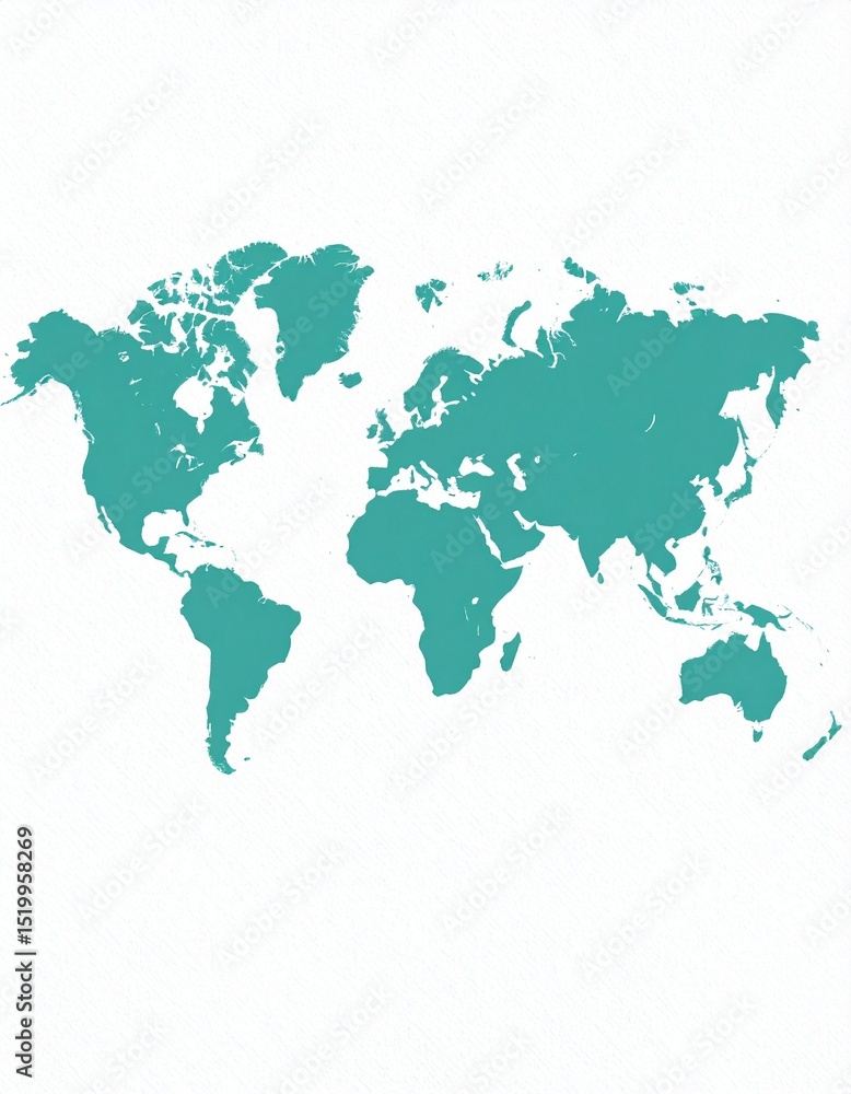 Fototapeta premium Abstract Teal World Map Cutout on White Textured Background