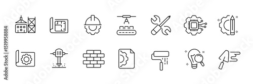 Construction and engineering icons set for design and planning