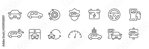 Car maintenance and auto service icons for repair and maintenance projects