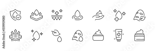 Skincare icon set illustrating moisturizing and hydration concepts for beauty products