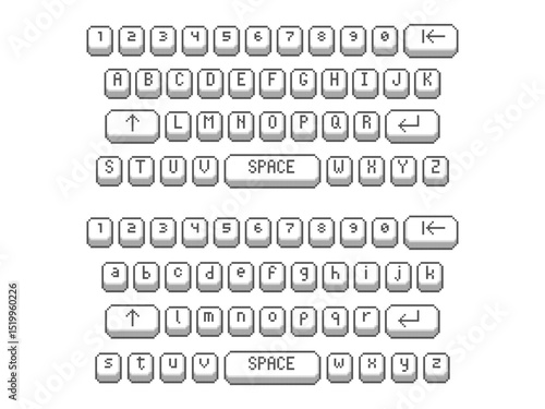 collection set of retro 8bit pixel art keyboard ui game button icon, flat design vector illustration