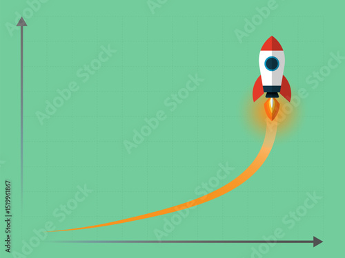 Rocket launching on green graph showing exponential growth
