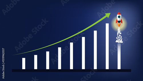Business growth and success rocket trajectory