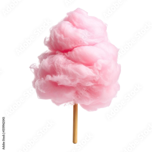 Isolated pink cotton candy on a stick sweet treat sugary snack dessert isolated on transparent background