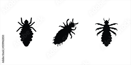 lice insect vector set hand drawn illustration on white background. silhouette vector set.