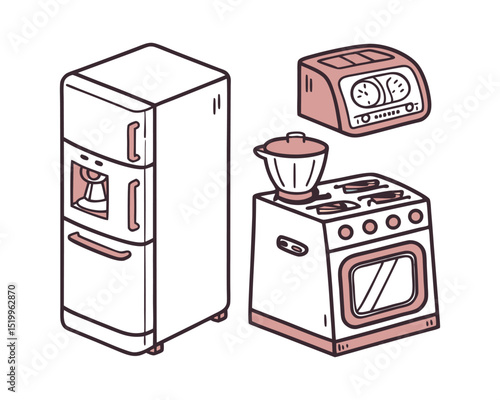Retro Kitchen Appliances Illustration Set