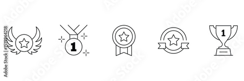 Awards icon set. Containing trophy, winner, medal, winner prize, success, best, reward, champion, star, certificate, badge and more. Awards badge outline icon set. Vector illustration.