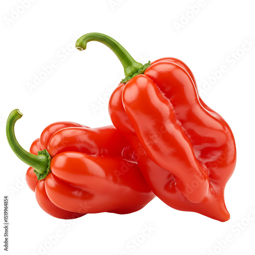 Fresh red habanero peppers close up isolated on white background