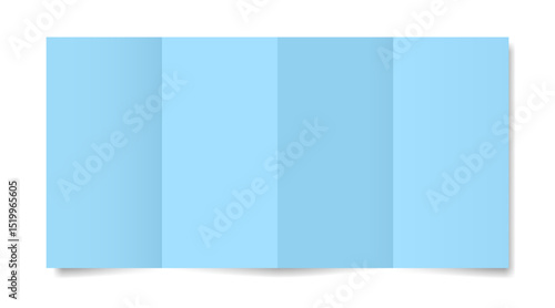 Four panel accordion fold. Light blue folded paper sheet. Double gate fold. Vertical pages. Blank booklet	