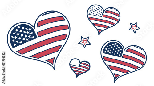 Patriotic hearts american flag vector design for july fourth independence day memorial day celebration