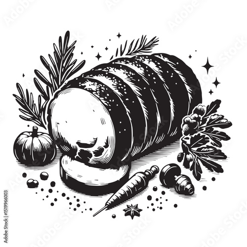 Black Beef Wellington Silhouette Vector, High Quality Illustration on White Background