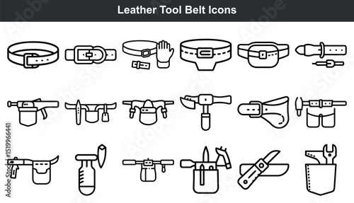 Leather tool belt icons set line art design