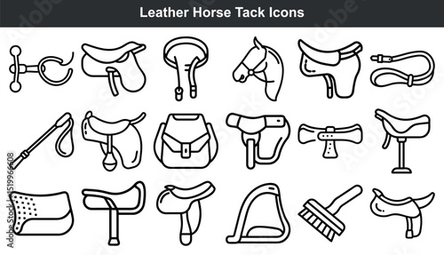 Leather horse tack icons saddle bridle equipment