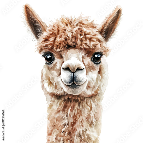 Alpaca, watercolor painting vector, high quality, isolated on a white background.