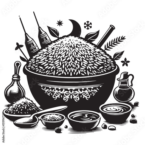 Black Biryani Silhouette Vector, High Quality Illustration on White Background