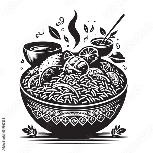 Black Biryani Silhouette Vector, High Quality Illustration on White Background