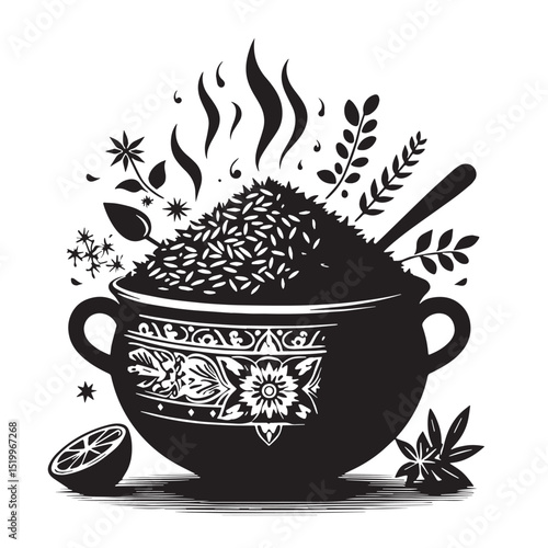 Black Biryani Silhouette Vector, High Quality Illustration on White Background