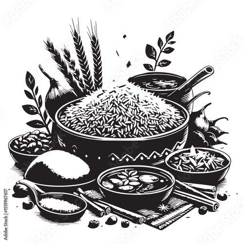 Black Biryani Silhouette Vector, High Quality Illustration on White Background