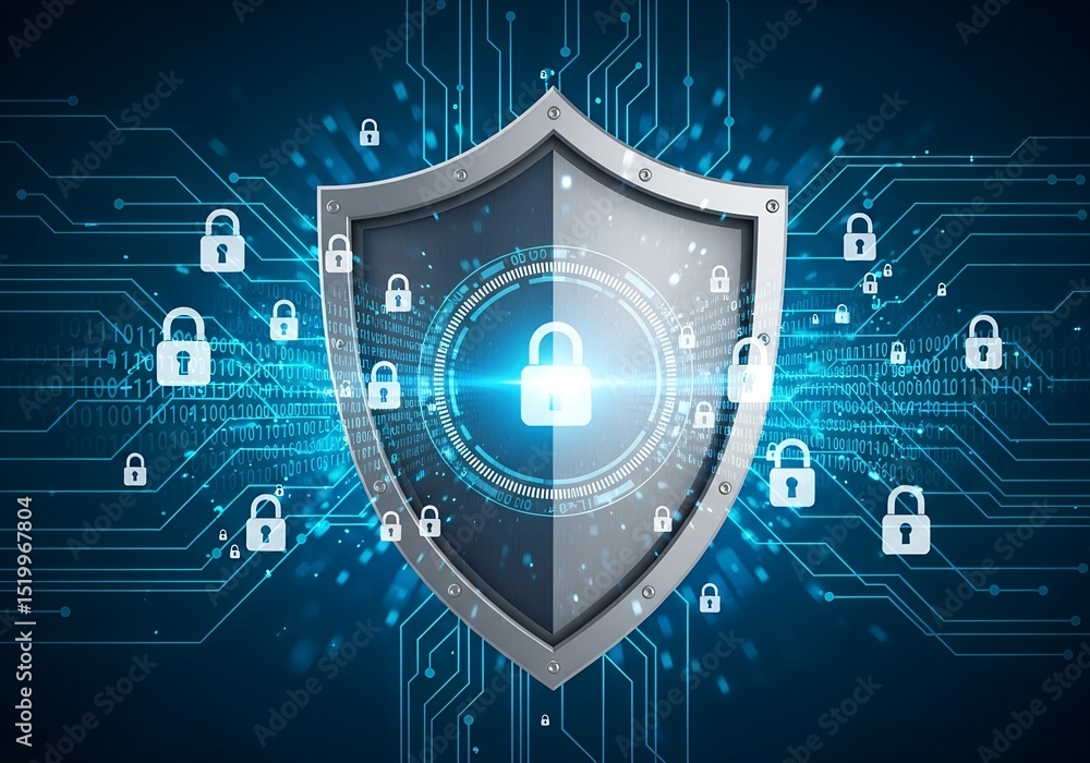 Obraz premium robust cybersecurity shield: digital protection concept.