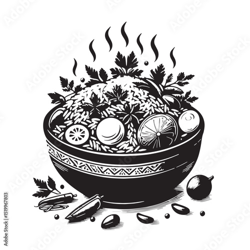 Black Biryani Silhouette Vector, High Quality Illustration on White Background