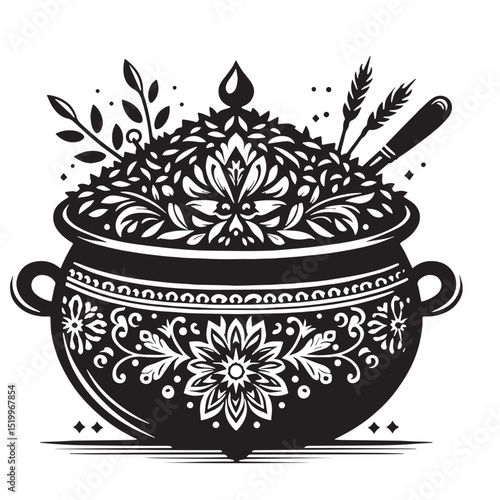 Black Biryani Silhouette Vector, High Quality Illustration on White Background
