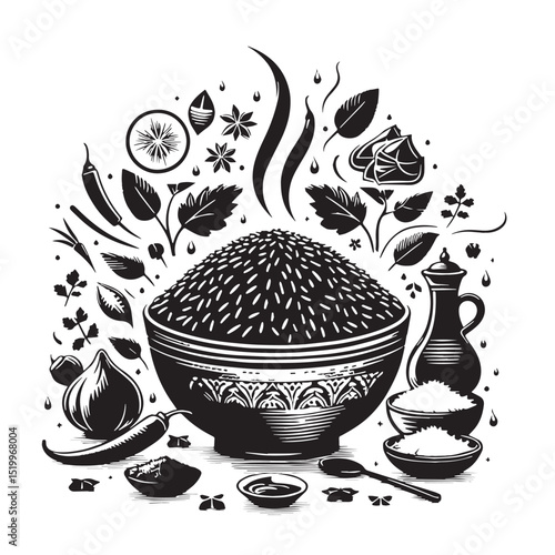 Black Biryani Silhouette Vector, High Quality Illustration on White Background