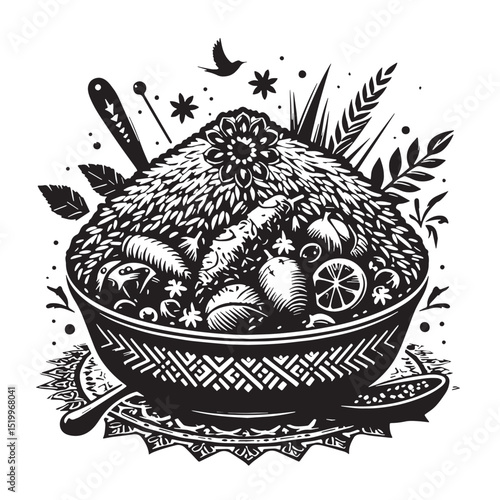 Black Biryani Silhouette Vector, High Quality Illustration on White Background