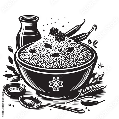 Black Biryani Silhouette Vector, High Quality Illustration on White Background
