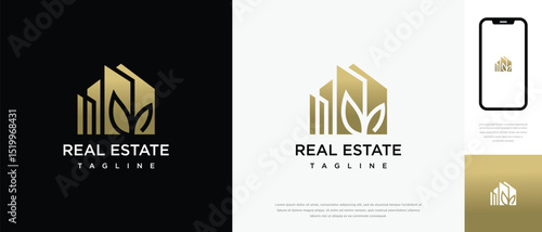 Nature house design logo. Nature house building property icon symbol	
