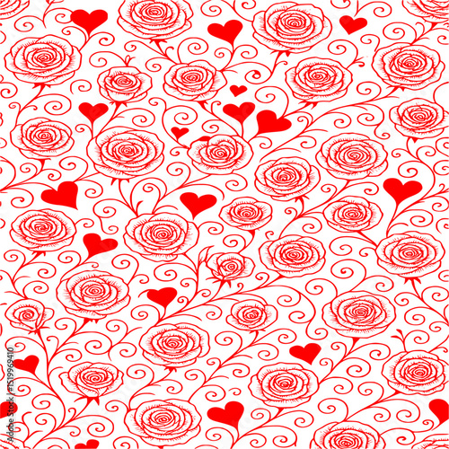 Rand white, heart shapes pattern, seamless repeating design
